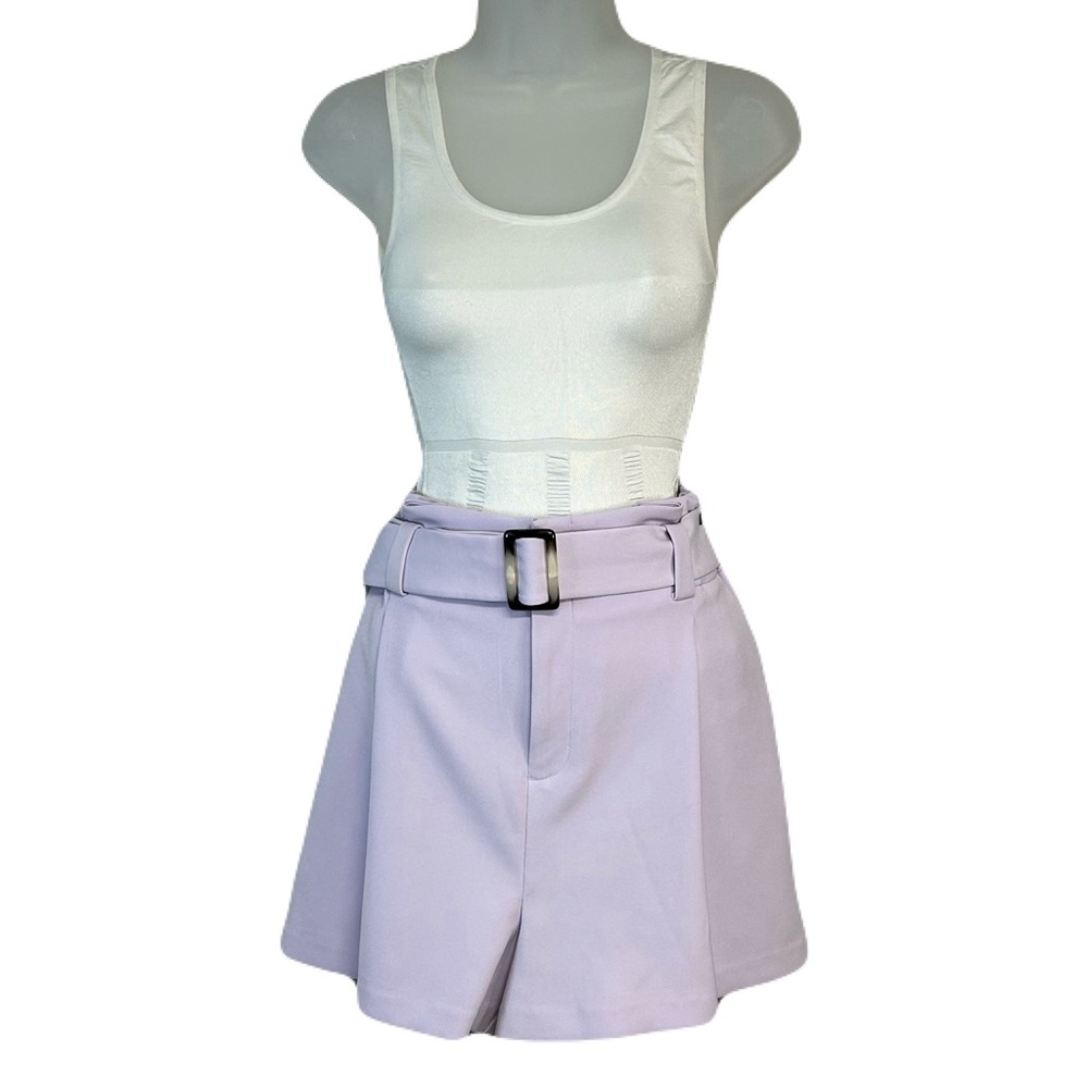 Nine West High Rise Chino Shorts Size M Zip Belted Paperbag Waist Purple Preppy
